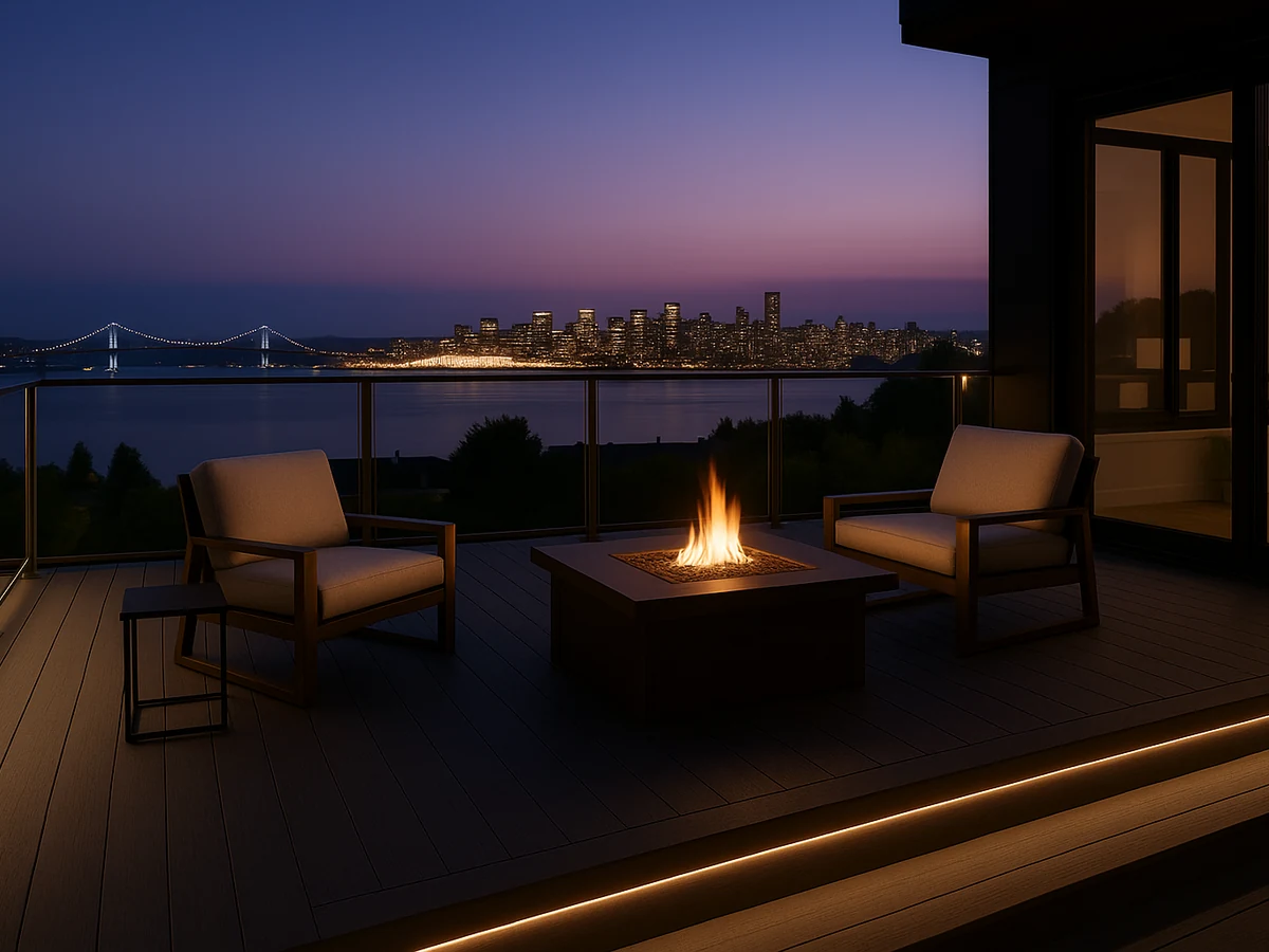 Composite deck with Lions Gate Bridge view in West Vancouver by BRIO Construction