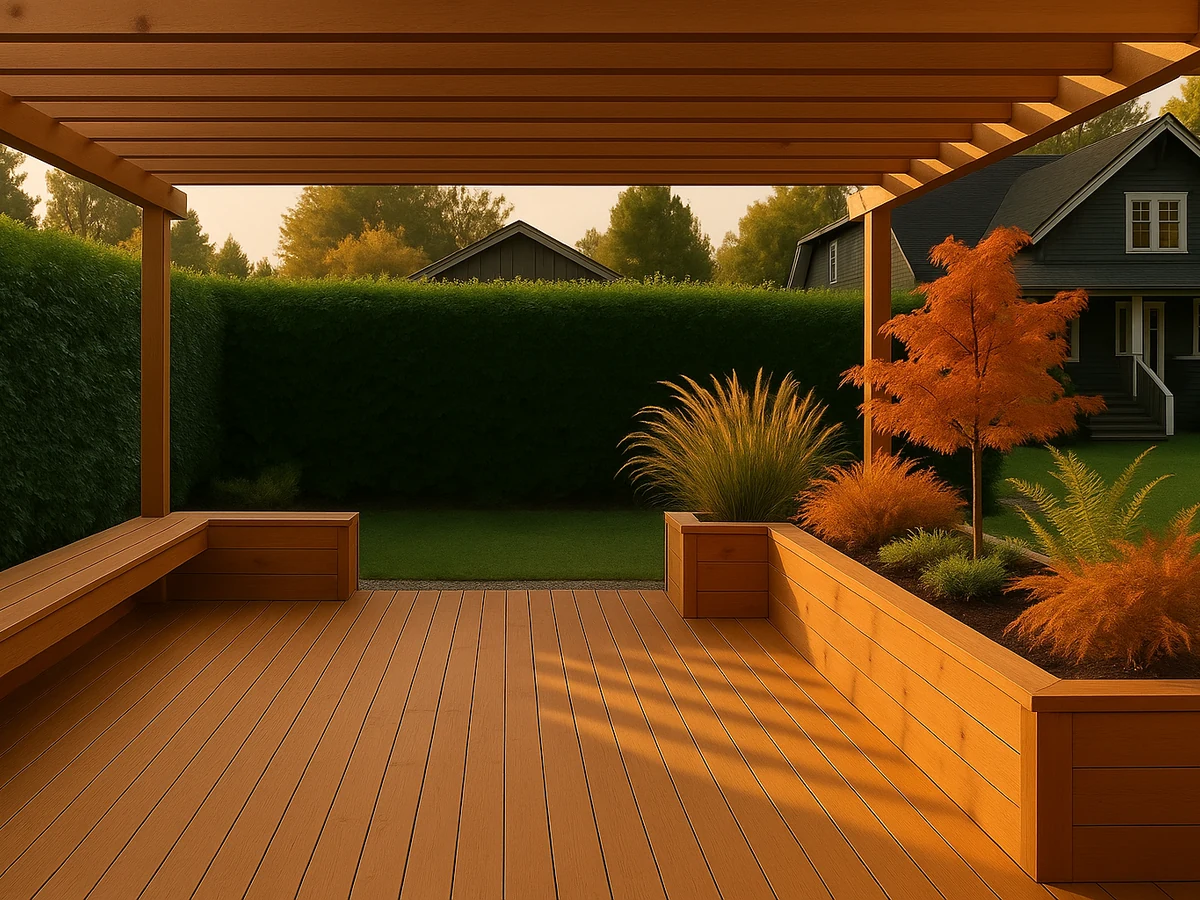 Custom cedar deck with pergola in Kitsilano, Vancouver by BRIO Construction