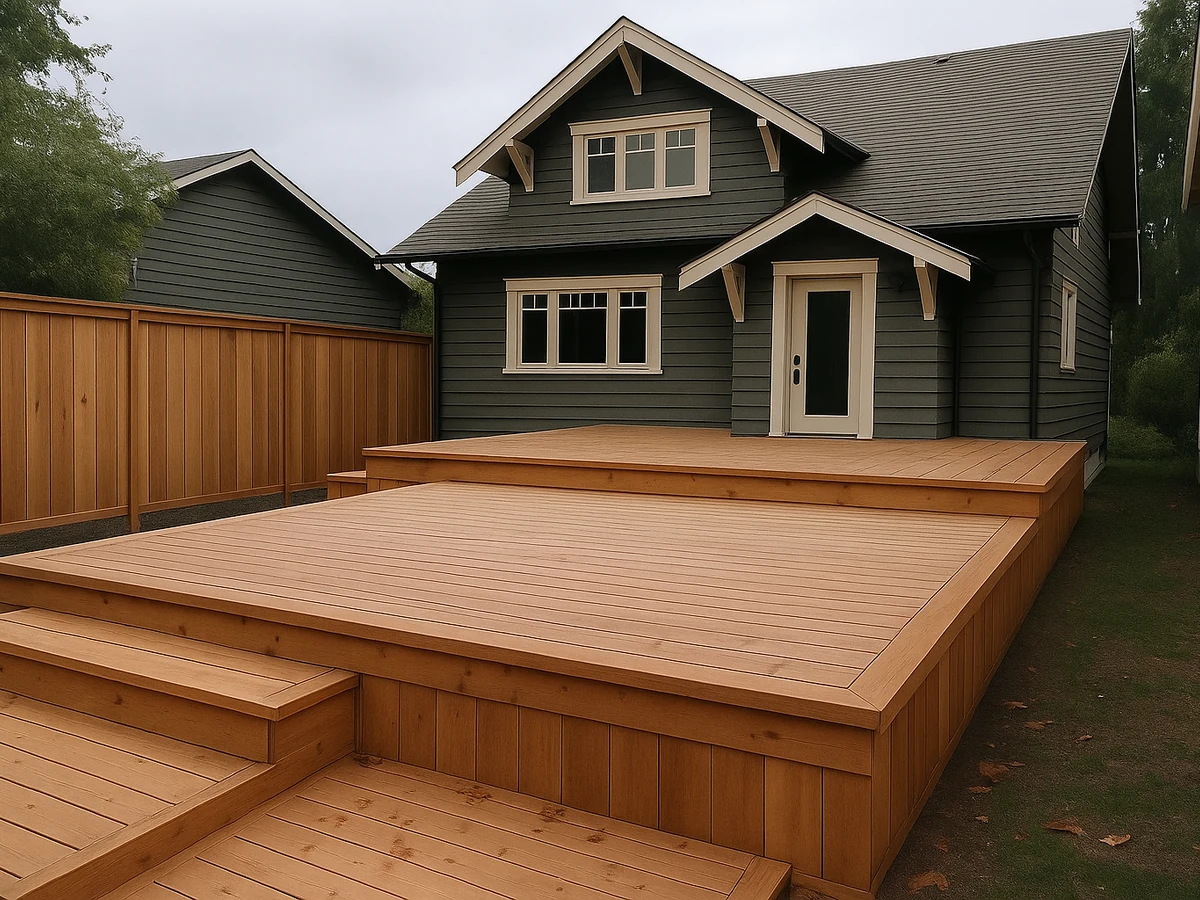 Multi-level cedar deck with privacy fence in Dunbar, Vancouver by BRIO Construction