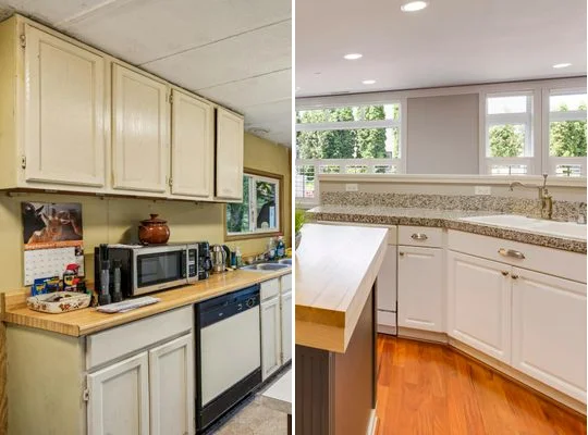 Kitchen refinish in Burnaby — cabinet refinish and new countertop